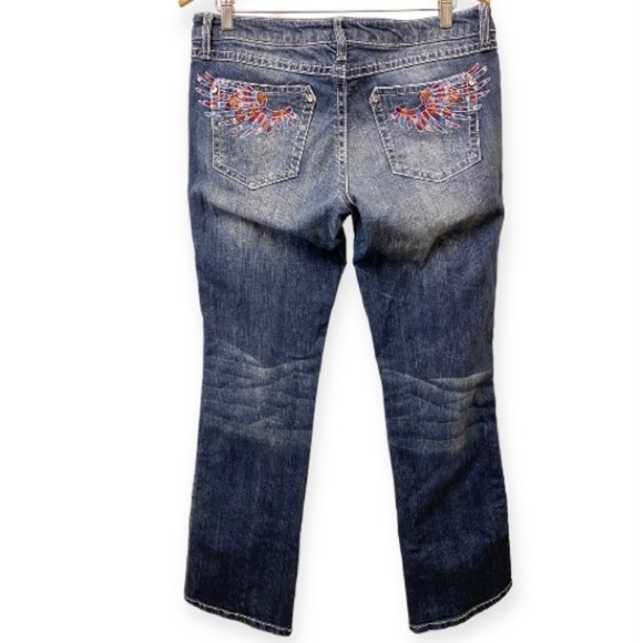 Wrangler 9/10 Rock 47 Ultra Low Rise Jeans Bootcut Womens Colorful Wings Stretch - Picture 3 of 13